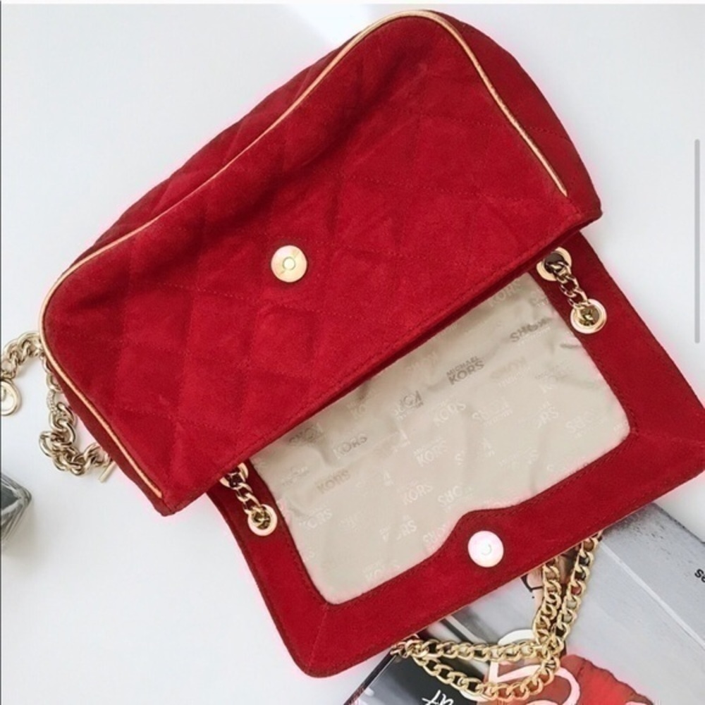 Red faux suede Micheal Kors Clutch/Crossbody bag - Picture 11 of 13
